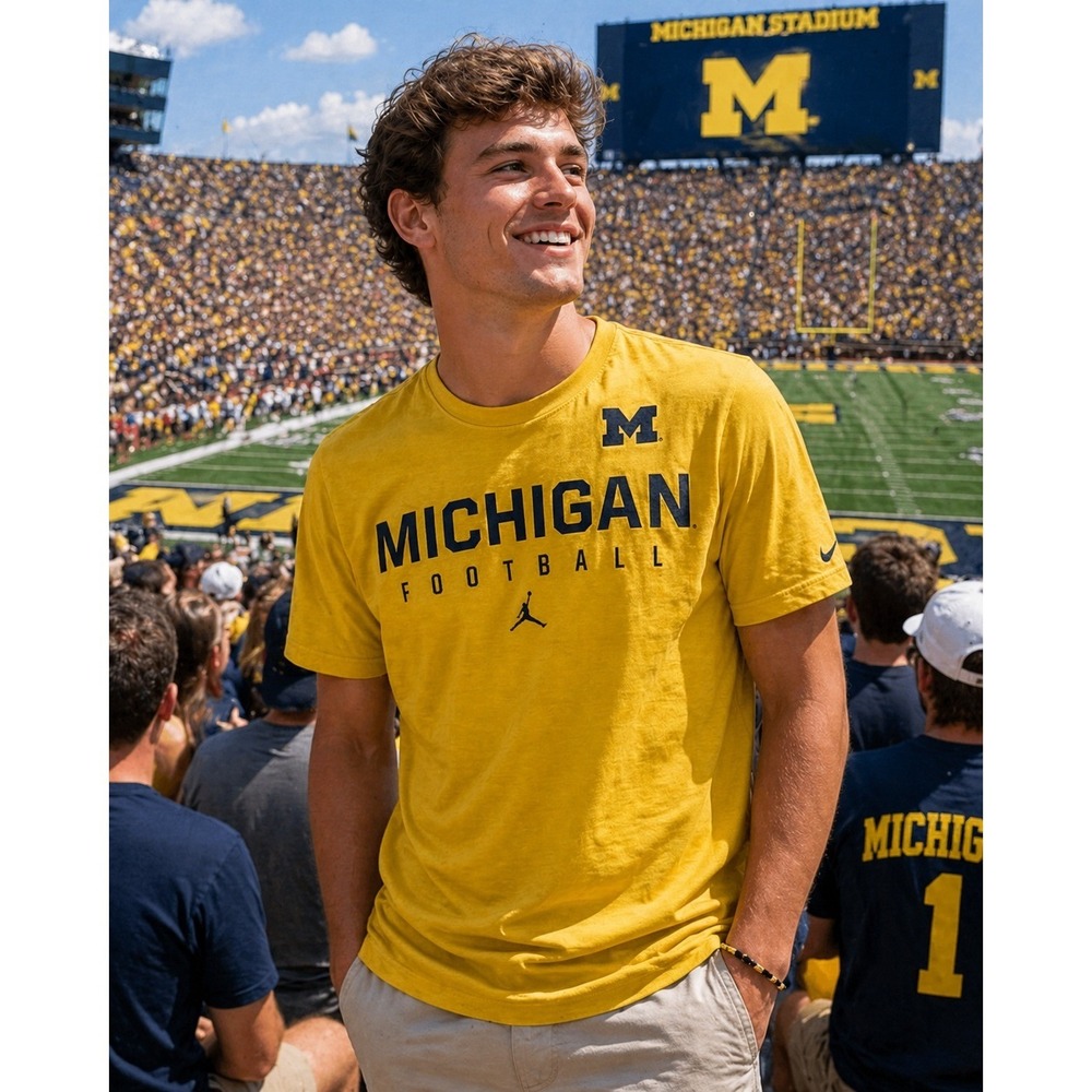 Nike Michigan Wolverines Jumpman T Shirt Mens Large Yellow NCAA Tee